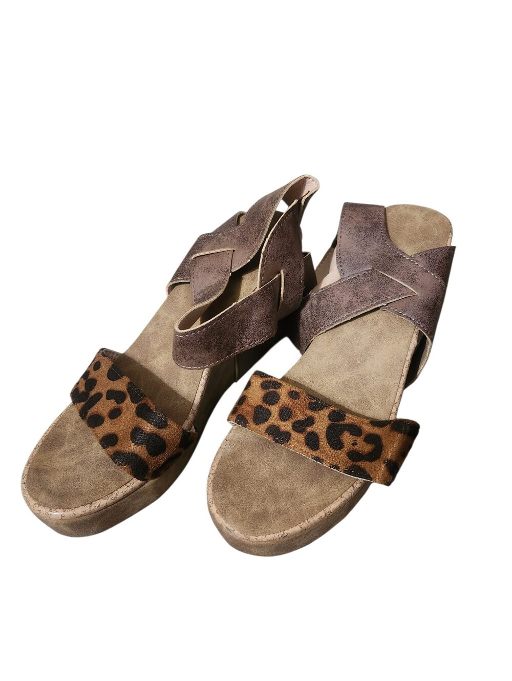 Leopard Print and Tan Platform Sandals 8.5-9